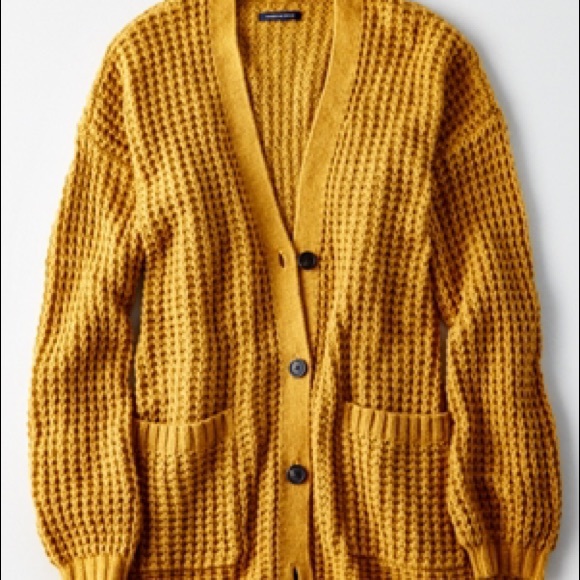Mustard Slouchy Waffle Cardigan Sweater 